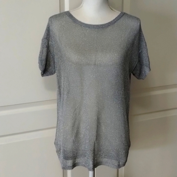 MICHAEL Michel Kors women's medium silver mesh short sleeve top - Picture 1 of 10